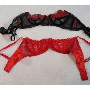 Lot Of 2 Lacy Black & Red 38 B Bras Lingerie Sexy